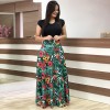 Plus Size Women Dresses Autumn Printed Flowers Party Long Dresses Casual O-neck Dress