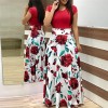 Plus Size Women Dresses Autumn Printed Flowers Party Long Dresses Casual O-neck Dress