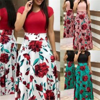 Plus Size Women Dresses Autumn Printed Flowers Party Long Dresses Casual O-neck Dress