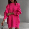 Spring Fall Fashion Green Hole Sweater Casual Mini Loose Knitted Womens Dress