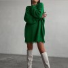 Spring Fall Fashion Green Hole Sweater Casual Mini Loose Knitted Womens Dress