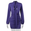 Women Elegant Purple V-Neck Long Sleeves Mini Dresses Sexy Casual Bodycon Tie Dress