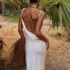 Summer White Sexy Backless Chain Strap Slip Maxi Dress for Women