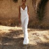 Summer White Sexy Backless Chain Strap Slip Maxi Dress for Women