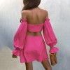 Women Fashion Elegant Green Slash Neck Puff Long Sleeve Sexy Backless Casual Mini Party Dresses