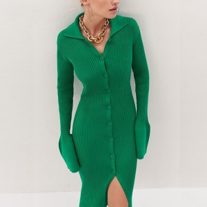 Fashion Clothes Green Casual Sexy Buttons Maxi Knitted Bodycon Women's Dress