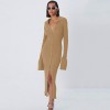 Fashion Clothes Green Casual Sexy Buttons Maxi Knitted Bodycon Women's Dress