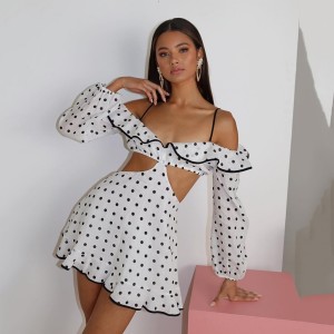 Women's Dresses Retro Polka Dots Backless Casual Sexy Long Sleeves Mini Dress