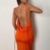 Women Summer Orange Halter Sexy Backless Sleeveless Bodycon Maxi Dress