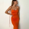 Women Summer Orange Halter Sexy Backless Sleeveless Bodycon Maxi Dress