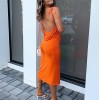 Women Summer Orange Halter Sexy Backless Sleeveless Bodycon Maxi Dress