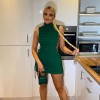 Women's Dress Green Sleeveless Block Cut Out Style Mini Dress