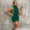 Women's Dress Green Sleeveless Block Cut Out Style Mini Dress