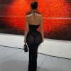 Sexy One legged strapless black backless slim bodycon dress