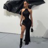 Sexy One legged strapless black backless slim bodycon dress