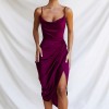 Women Casual Backless Split Thigh Satin Cami Dress