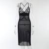 Women's V-Neck Backless Casual Nightclub Party Sexy Lace Black Midi Dress