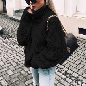 Women Casual Knitted Turtleneck Sweaters Pullover Solid Color Long Sleeve Purple Black Oversize Tops