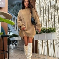 Women Oversized Knitted Green O Neck Long Sleeve Sweater Pullover Tops Casual Female Loose Party Sexy Club Sweaters Dresses