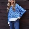 Women Geometric Print Sweater Pullover Knitted Winter Loose Long Sleeve Tops Female Casual O Neck Fashion Jumper Sweaters