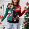 Women Christmas Sweater Cartoon Print O-Neck Long Sleeve Knitt Jumpers Tops Sweater Xmas Sweatshirt Winter Autumn