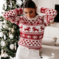 Women Christmas Sweater Ladies Knitted Jumper Pullover Snowflake Elk Print Pullovers