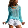 Fashion Women Hollow out Lace Sweater Elegant Long Sleeve Knit Pullover Top Ladies Boho Beach Knitwear