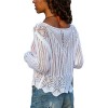 Fashion Women Hollow out Lace Sweater Elegant Long Sleeve Knit Pullover Top Ladies Boho Beach Knitwear