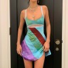 Women Sexy Cutout Colorful Mini Dress Spaghetti Strap Bodycon Sundress Vintage Summer Party A-line Dress