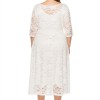Women Round Neck Plus Size Evening Dress Luxury Midi Skirt Hollow Elegant Lace Dress