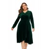 Woman Autumn Winter Plus Size Evening Dress Fashion High Waist Long Sleeves V-Neck Velvet Robe Party Oversize Clothing