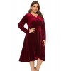 Woman Autumn Winter Plus Size Evening Dress Fashion High Waist Long Sleeves V-Neck Velvet Robe Party Oversize Clothing