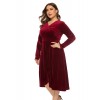 Woman Autumn Winter Plus Size Evening Dress Fashion High Waist Long Sleeves V-Neck Velvet Robe Party Oversize Clothing