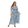 V-Neck Short-Sleeve Print Floral Dress Plus Size Dresses For Women 2022 Summer Slit Bohemian Bandage Maxi Dress