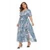 V-Neck Short-Sleeve Print Floral Dress Plus Size Dresses For Women 2022 Summer Slit Bohemian Bandage Maxi Dress