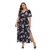 V-Neck Short-Sleeve Print Floral Dress Plus Size Dresses For Women 2022 Summer Slit Bohemian Bandage Maxi Dress