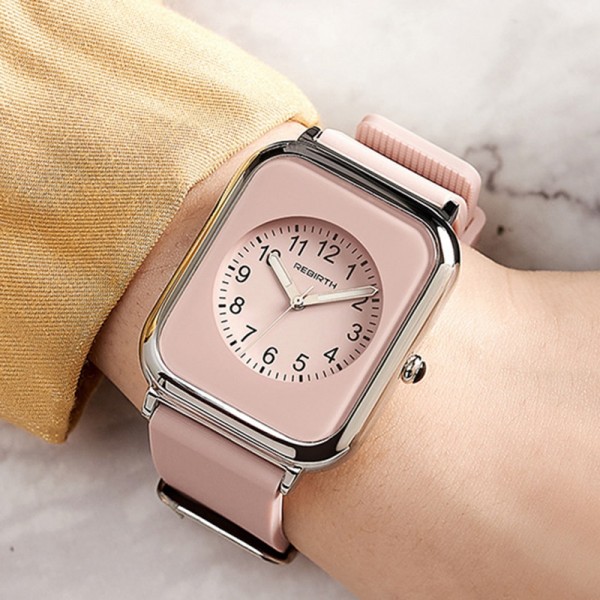 Women Rubber Watch band Wrist Square Watches 2022 Pink For Ladies Wrist Watches Quartz Square