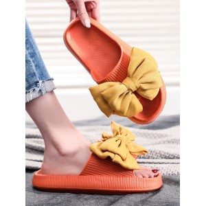 Handmade Bow Tie Slippers Summer Shoes for Women Non-Slip Thick Beach Sandals 2022 Fashion Soft Sole Eva Home Pink Slides