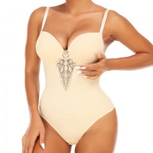 Women Underwear Body Shapers Sexy Shapewear BodysuitLace Open Crotch Lingerie V-collar with Bras