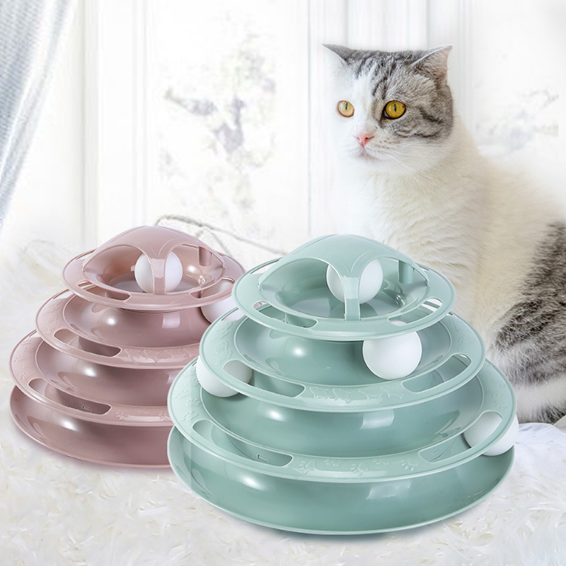 3/4 Levels Cats Toy Tower Tracks Interactive Cat Intelligence Training Amusement Plate Tower Cat Tunnel