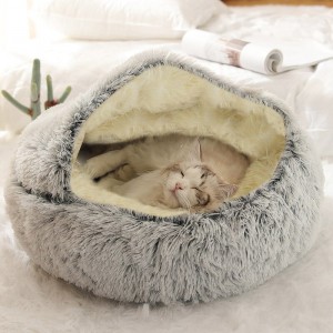 Winter New Style Soft Pet Bed Round Donut Plush Warm House Soft Long Plush Bed for Cat Nest Bag